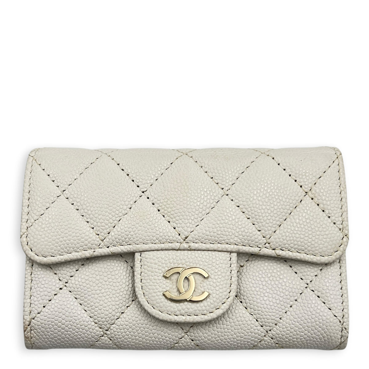 Classic Card Holder White in Caviar Leather, Silver hardware