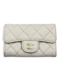Classic Card Holder White in Caviar Leather, Silver hardware