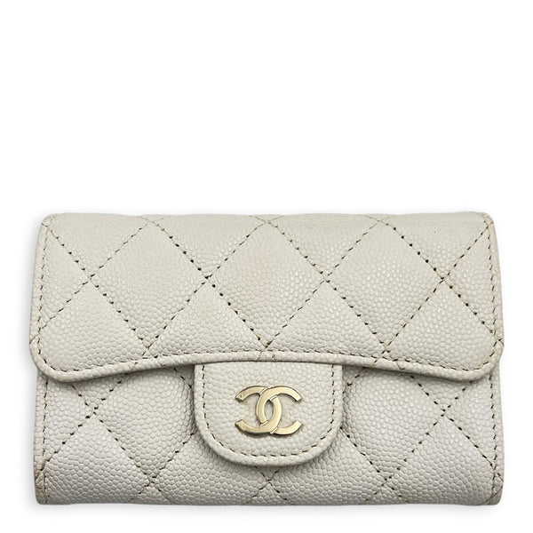 Classic Card Holder White in Caviar Leather, Silver hardware