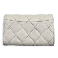 Classic Card Holder White in Caviar Leather, Silver hardware