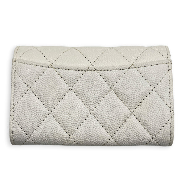 Classic Card Holder White in Caviar Leather, Silver hardware