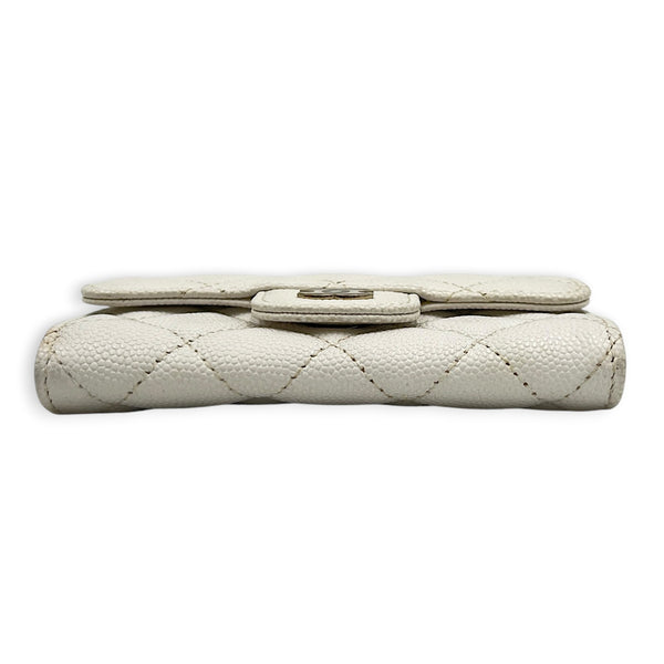 Classic Card Holder White in Caviar Leather, Silver hardware