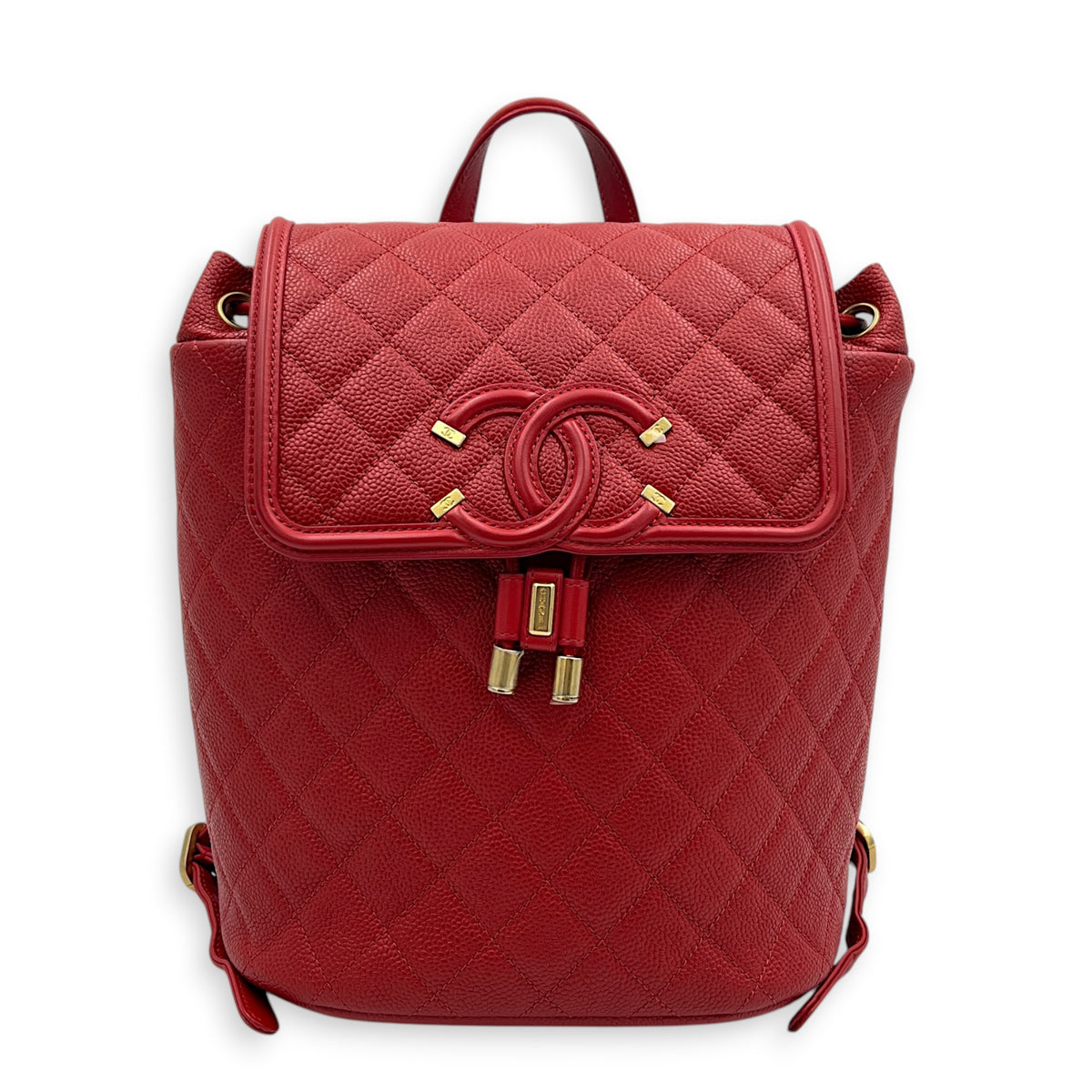 CC Filigree Backpack Red in Caviar Leather, Gold hardware
