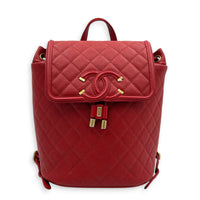 CC Filigree Backpack Red in Caviar Leather, Gold hardware