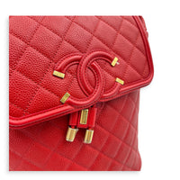 CC Filigree Backpack Red in Caviar Leather, Gold hardware