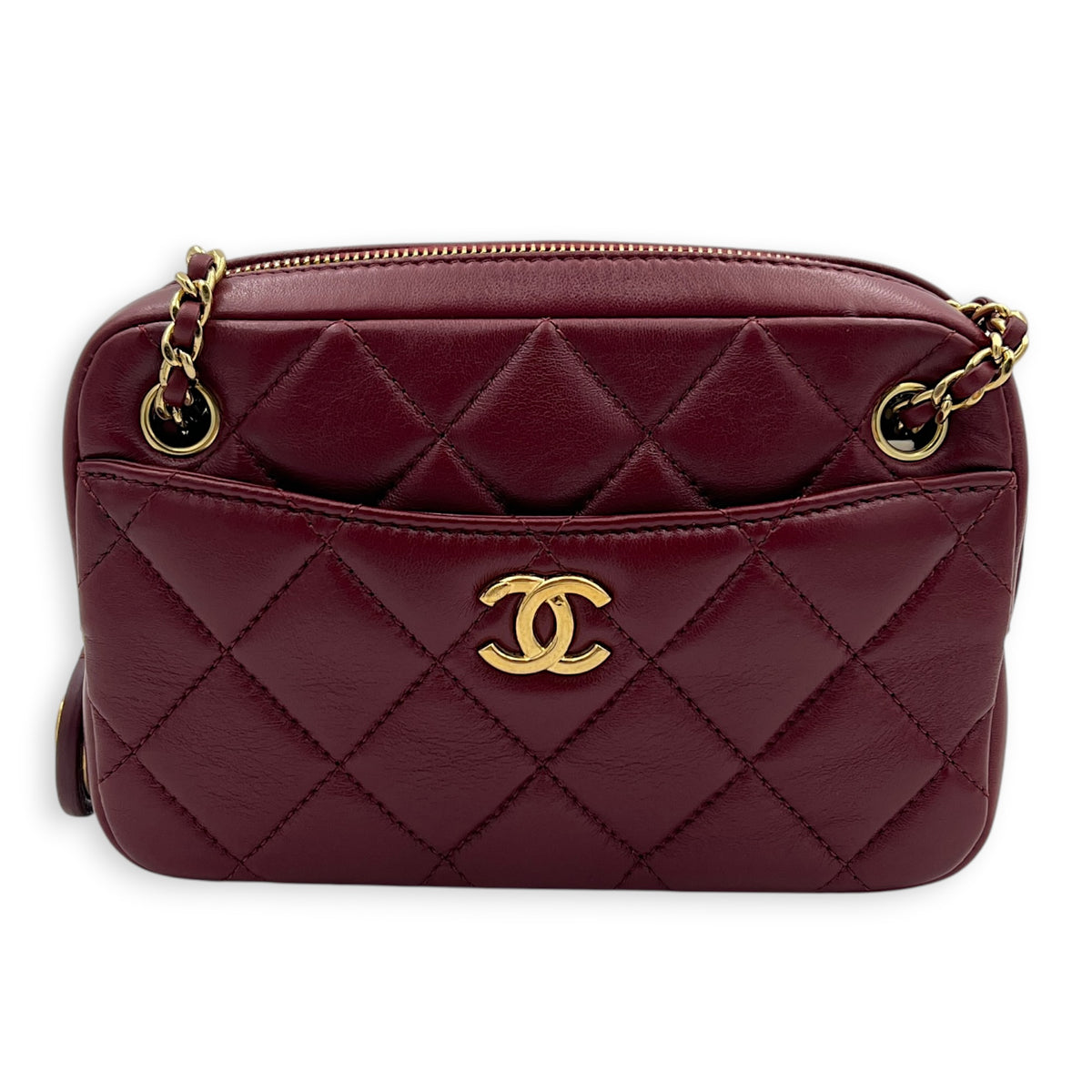 Camera Crossbody Bag Mini Red in Lambskin, Gold hardware