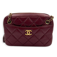 Camera Crossbody Bag Mini Red in Lambskin, Gold hardware