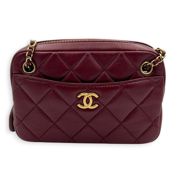 Camera Crossbody Bag Mini Red in Lambskin, Gold hardware