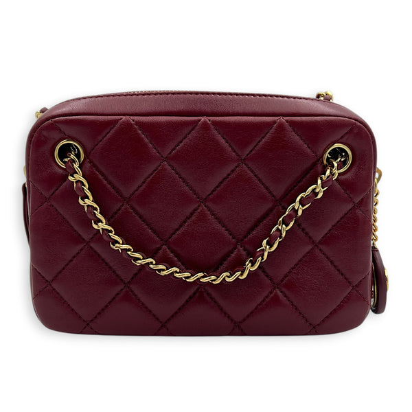 Camera Crossbody Bag Mini Red in Lambskin, Gold hardware