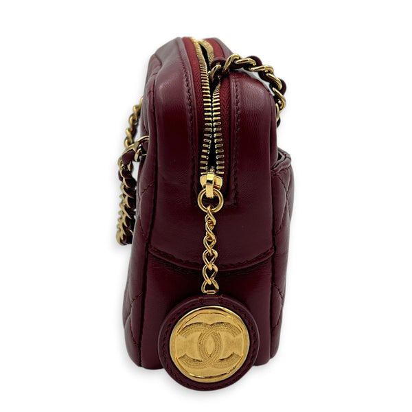 Camera Crossbody Bag Mini Red in Lambskin, Gold hardware
