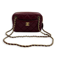 Camera Crossbody Bag Mini Red in Lambskin, Gold hardware