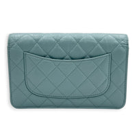 2.55 Wallet On Chain Light Blue in Calfskin, Gold hardware
