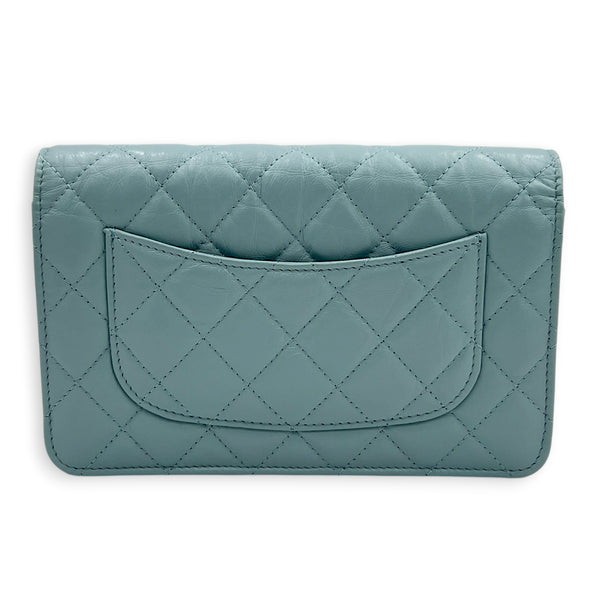 2.55 Wallet On Chain Light Blue in Calfskin, Gold hardware