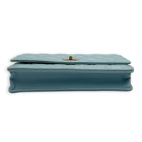 2.55 Wallet On Chain Light Blue in Calfskin, Gold hardware