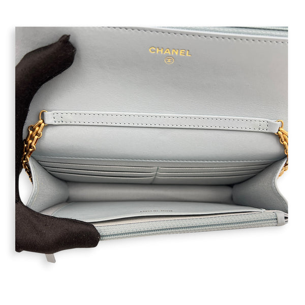 2.55 Wallet On Chain Light Blue in Calfskin, Gold hardware