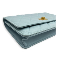 2.55 Wallet On Chain Light Blue in Calfskin, Gold hardware