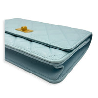 2.55 Wallet On Chain Light Blue in Calfskin, Gold hardware
