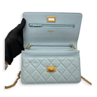 2.55 Wallet On Chain Light Blue in Calfskin, Gold hardware