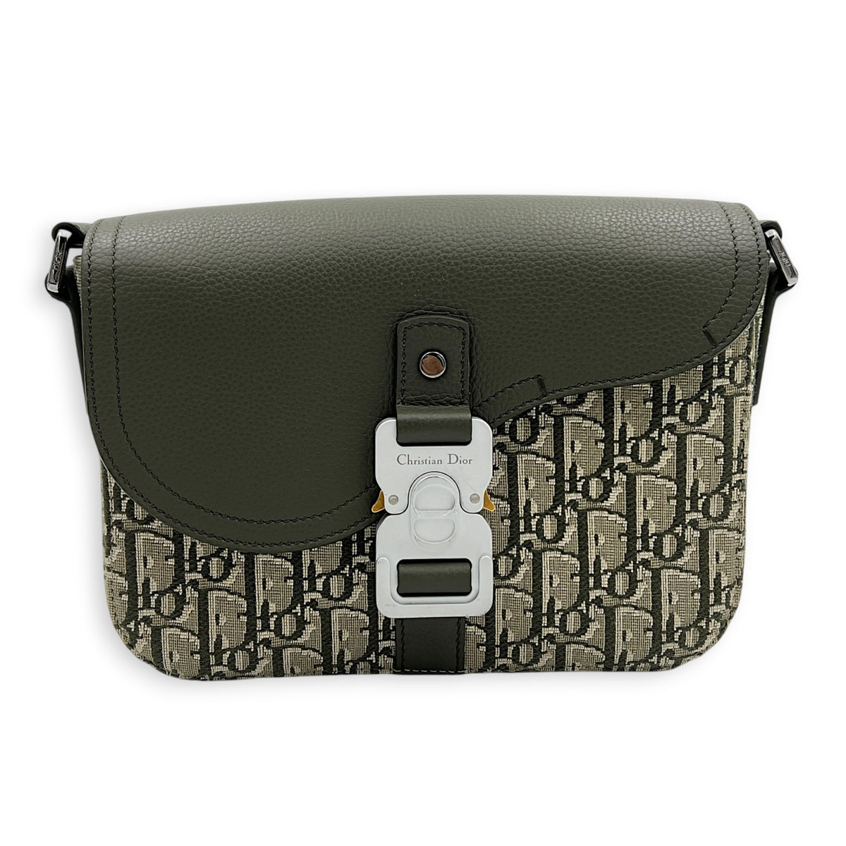 Saddle Shoulder Bag Green in Coated Canvas, Silver hardware