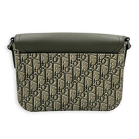 Saddle Shoulder Bag Green in Coated Canvas, Silver hardware