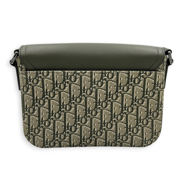 Saddle Shoulder Bag Green in Coated Canvas, Silver hardware