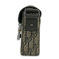 Saddle Shoulder Bag Green in Coated Canvas, Silver hardware