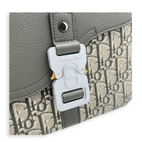 Saddle Shoulder Bag Green in Coated Canvas, Silver hardware