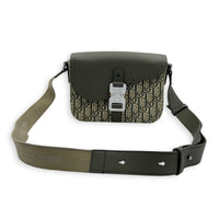 Saddle Shoulder Bag Green in Coated Canvas, Silver hardware