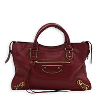 City Edge Medium Red Top Handle Bag in Goat Leather, Gold hardware