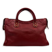 City Edge Medium Red Top Handle Bag in Goat Leather, Gold hardware
