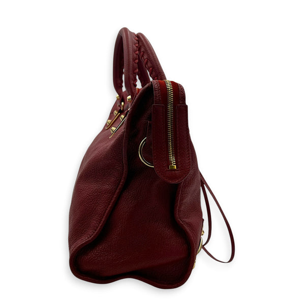 City Edge Medium Red Top Handle Bag in Goat Leather, Gold hardware