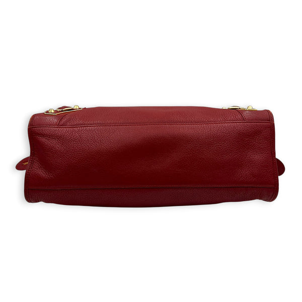 City Edge Medium Red Top Handle Bag in Goat Leather, Gold hardware