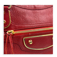 City Edge Medium Red Top Handle Bag in Goat Leather, Gold hardware