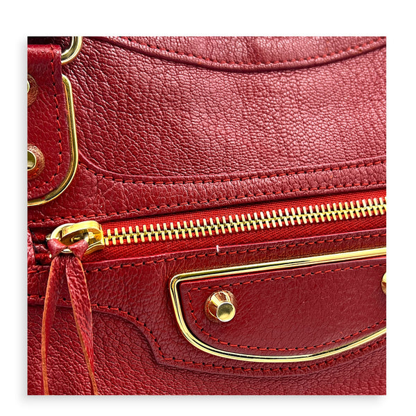City Edge Medium Red Top Handle Bag in Goat Leather, Gold hardware
