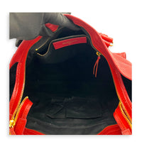 City Edge Medium Red Top Handle Bag in Goat Leather, Gold hardware