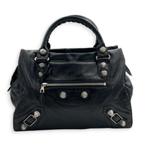Giant 21 Top Handle Bag Black in Distressed Leather, Silver hardware