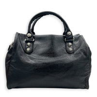 Giant 21 Top Handle Bag Black in Distressed Leather, Silver hardware