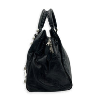 Giant 21 Top Handle Bag Black in Distressed Leather, Silver hardware
