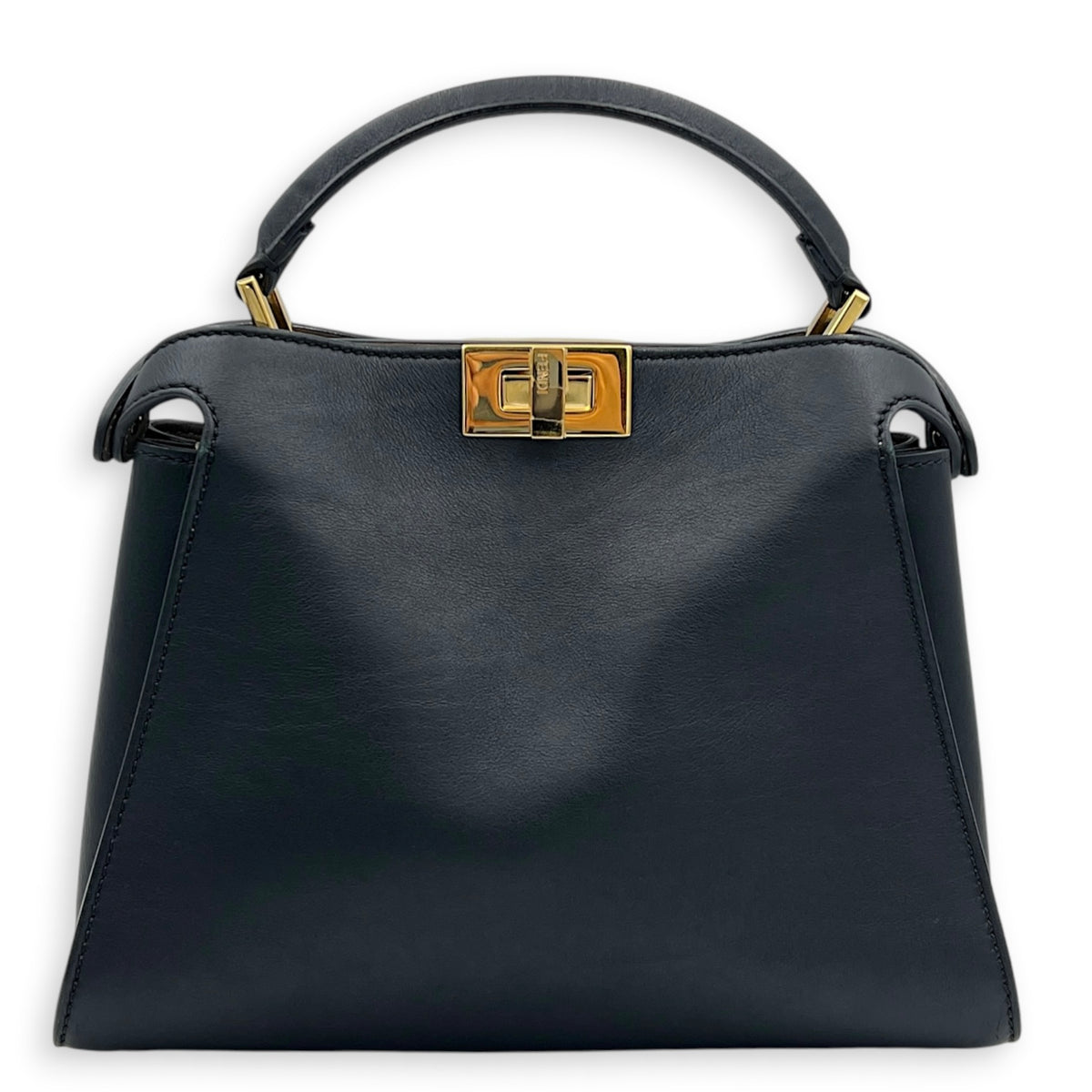 Peekaboo Essential Top Handle Bag Black in Calfskin, Gold hardware