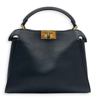 Peekaboo Essential Top Handle Bag Black in Calfskin, Gold hardware