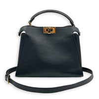 Peekaboo Essential Top Handle Bag Black in Calfskin, Gold hardware