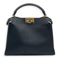 Peekaboo Essential Top Handle Bag Black in Calfskin, Gold hardware