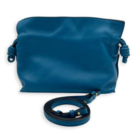 Flamenco Shoulder Bag Small Blue in Nappa Leather, Silver hardware