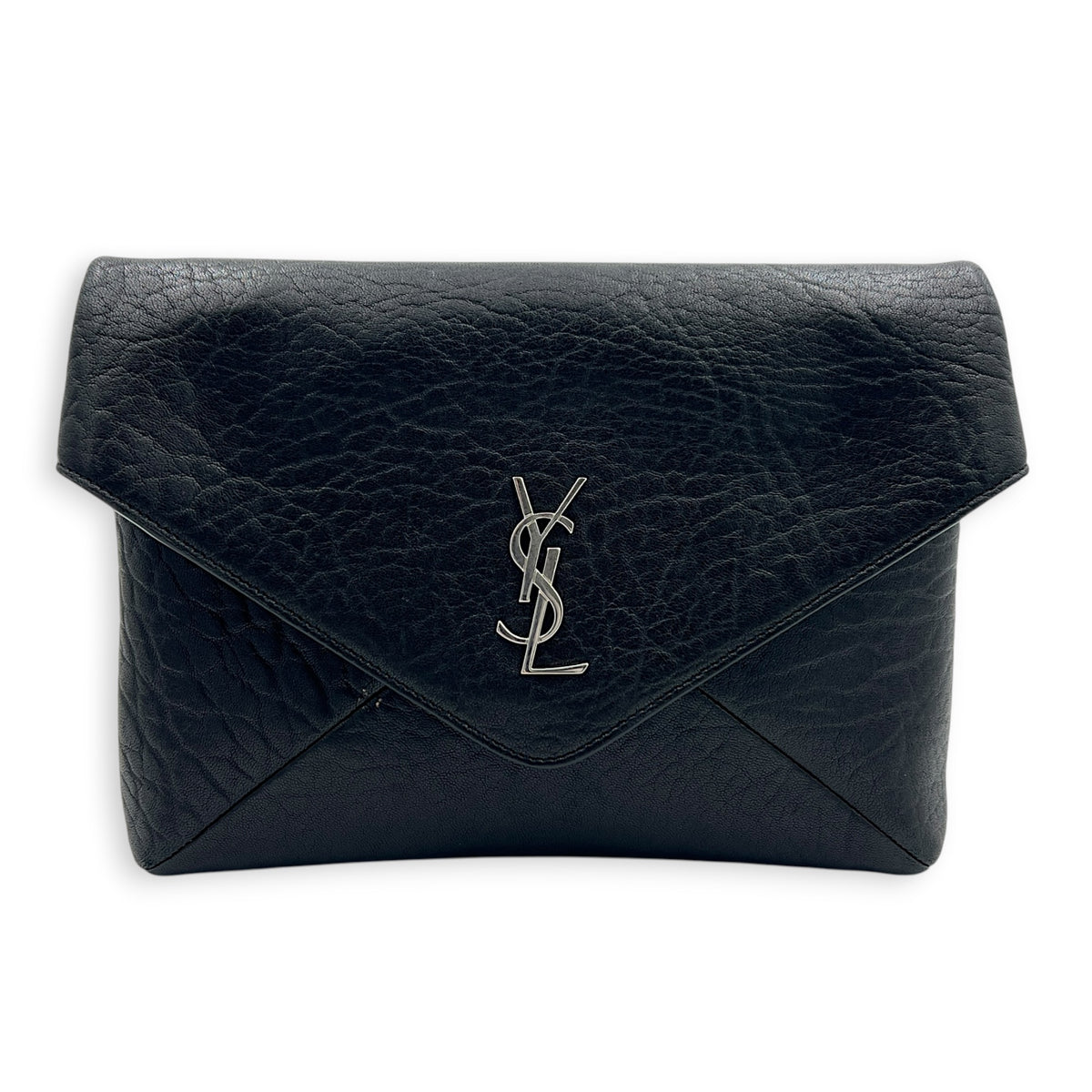 Cassandra Envelope Crossbody Bag Black in Lambskin, Silver hardware