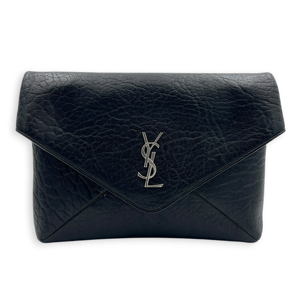 Cassandra Envelope Crossbody Bag Black in Lambskin, Silver hardware