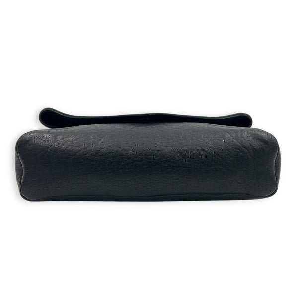 Cassandra Envelope Crossbody Bag Black in Lambskin, Silver hardware