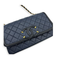 CC Filigree Shoulder Bag Medium Navy in Caviar Leather, Gold hardware
