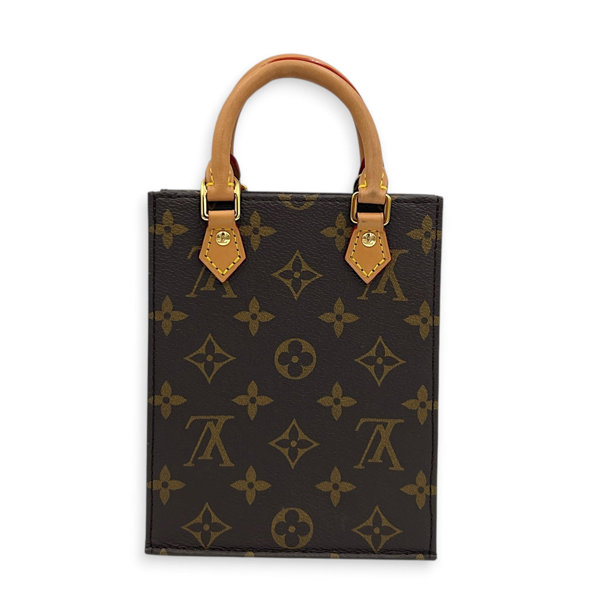 Sac Plat Top Handle Bag BB Brown in Monogram Coated Canvas, Gold hardware
