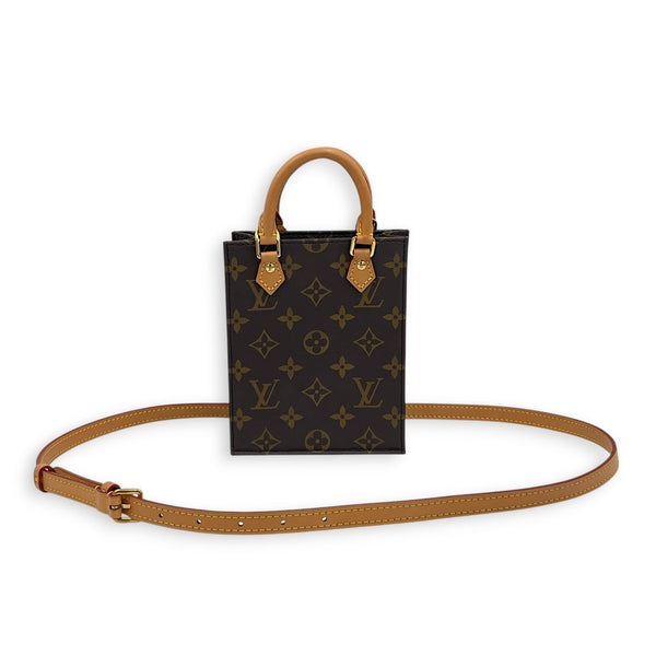 Sac Plat Top Handle Bag BB Brown in Monogram Coated Canvas, Gold hardware