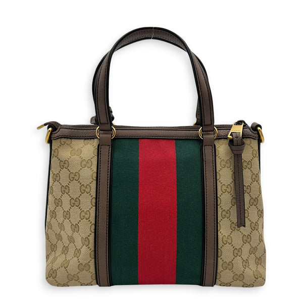 Bamboo Top Handle Bag Beige in Monogram Coated Canvas, Gold hardware
